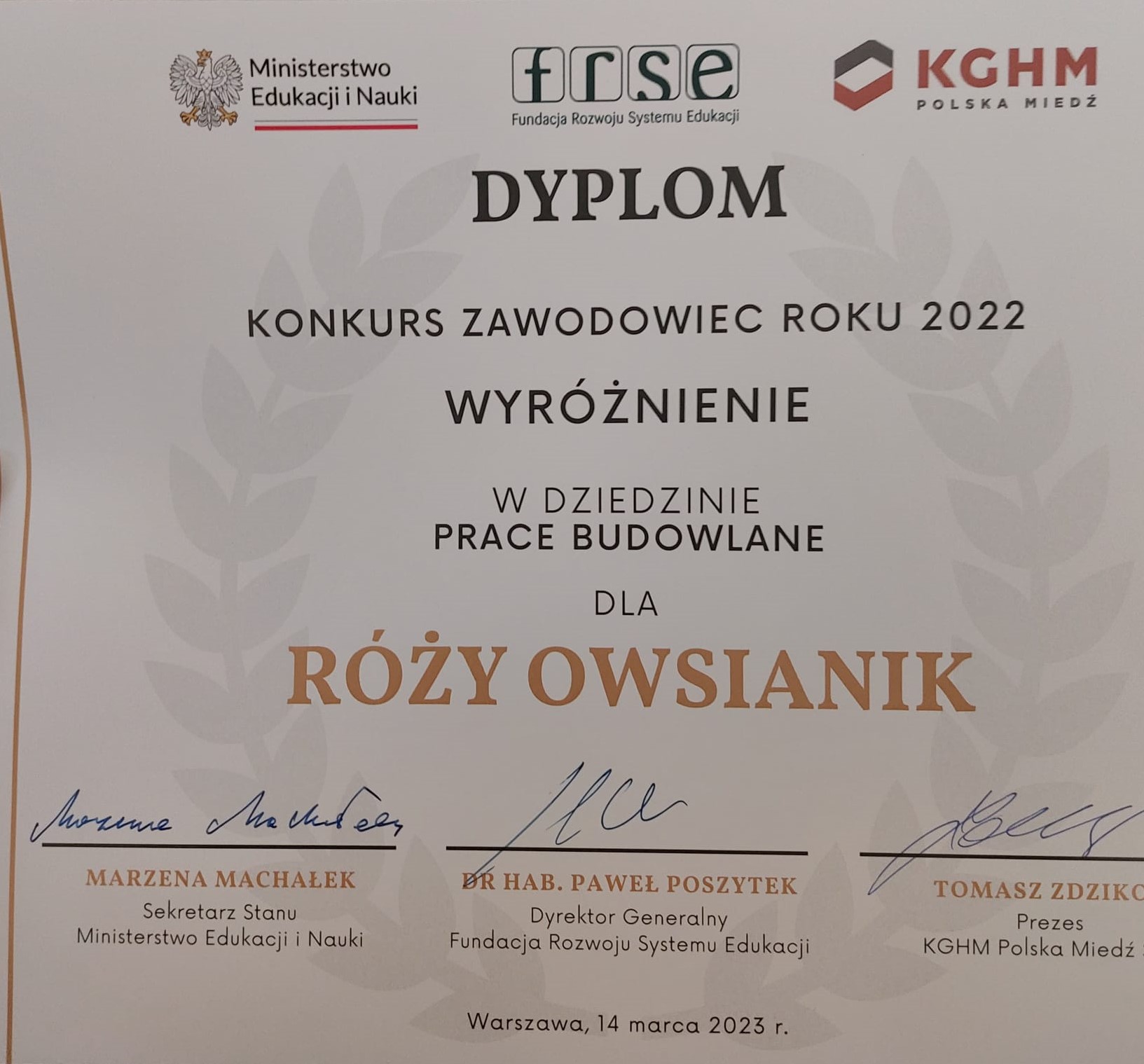 Róża Owsianik z “Emilki” z wyróżnieniem w konkursie Zawodowiec Roku 2022